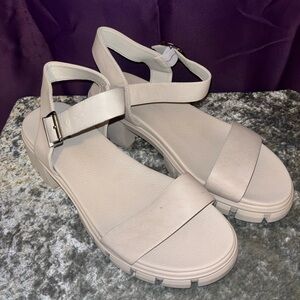 Ankle strap cream chunky sandals